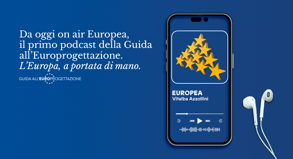 Telefono con immagine del podcast di Guida all'europrogettazione