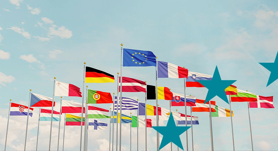 Bandiere europee per simboleggiare il nuovo QFP 2028-2034